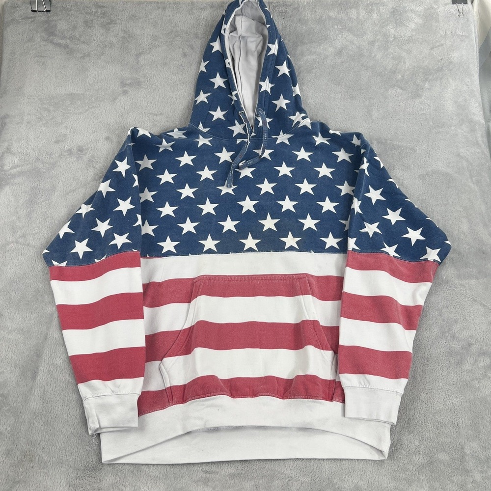 NWT American Flag Hoodie 2XL Red White Blue Mens Patriotic USA Distressed